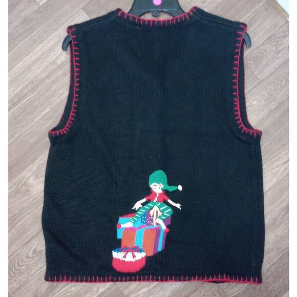 Christmas sweater. Vest , cardigan. Belle pointe elves. Size Large - Picture 2 of 4